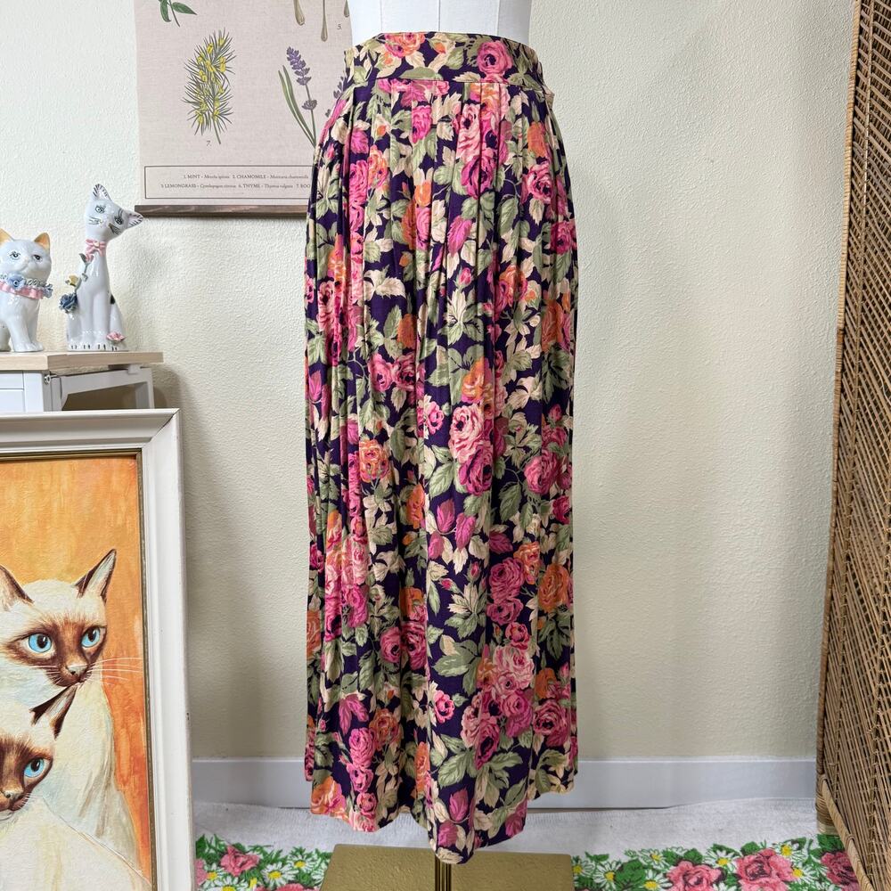 Vintage 90s Floral Pleated Maxi Skirt Cottage Prairie Forest Whimsigoth Whimsy S